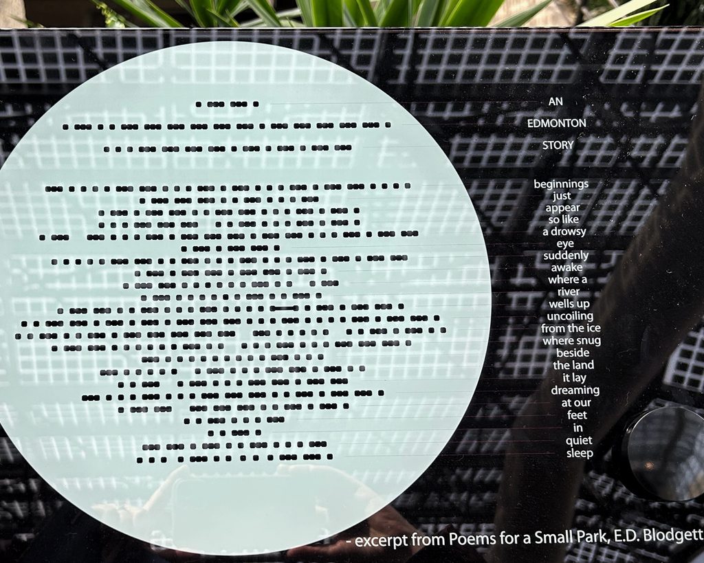 A plaque with E.D. Blodgett's poem in English and morse code.
